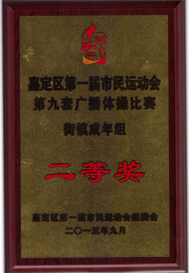 嘉定區第一屆市民運動會第九套廣播體操比賽二等獎榮譽獎牌